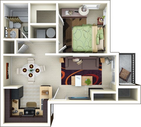 Floor plan for 1 bed, 1 bath, 639 sqft